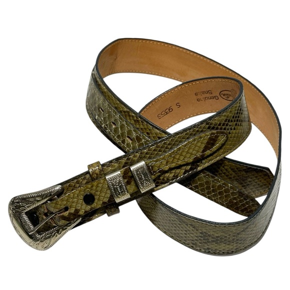 Justin Boots Accessories - Justin Boots Genuine Green Snakeskin Leather Western Ranger Belt Silver Buckle